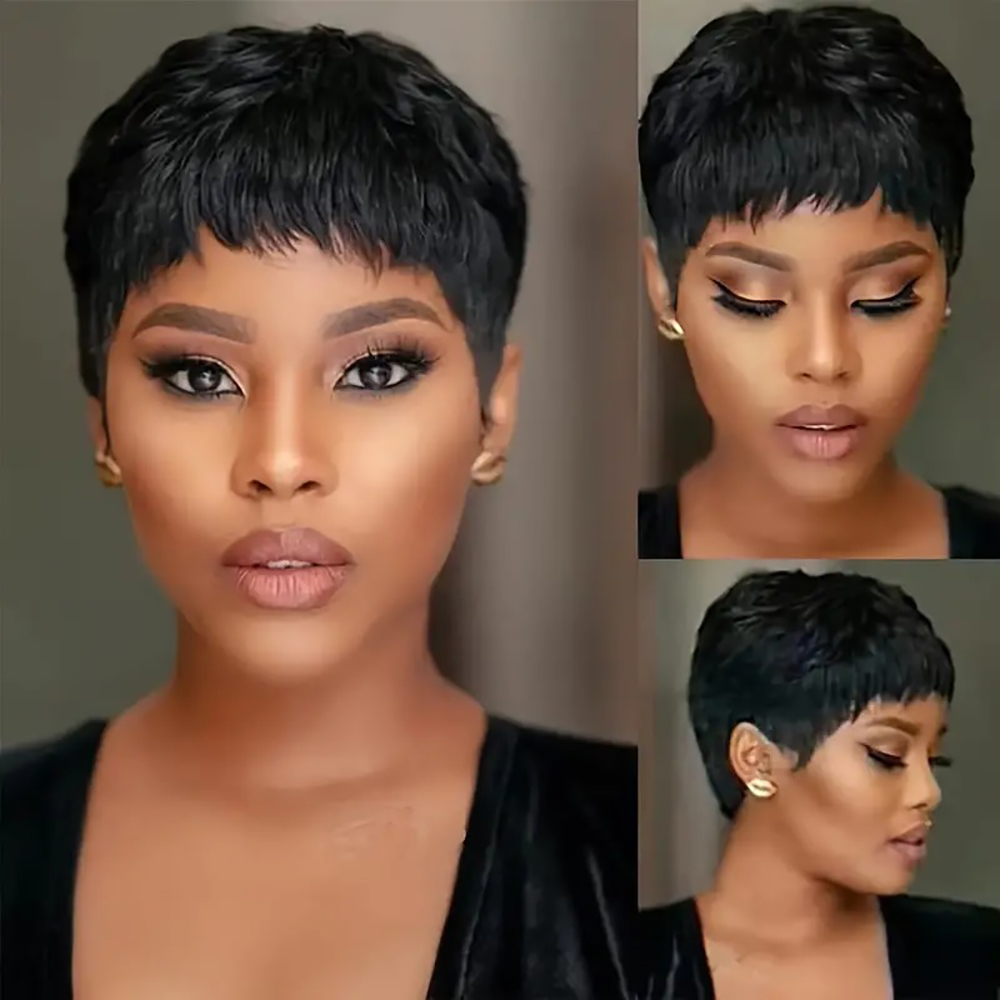 Short Pixie Cut Wig Human Hair Cheap - Krótkie Proste Peruki z Włosów Naturalnych