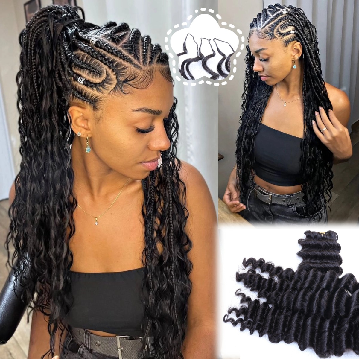 Hair Bundles - Naturalne, czarne, głęboko falowane pasma włosów