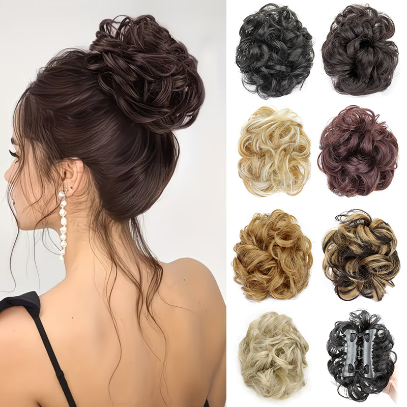 Claw Clip Messy Bun Hair Piece - Syntetyczny, niechlujny kok, krótkie kręcone włosy,