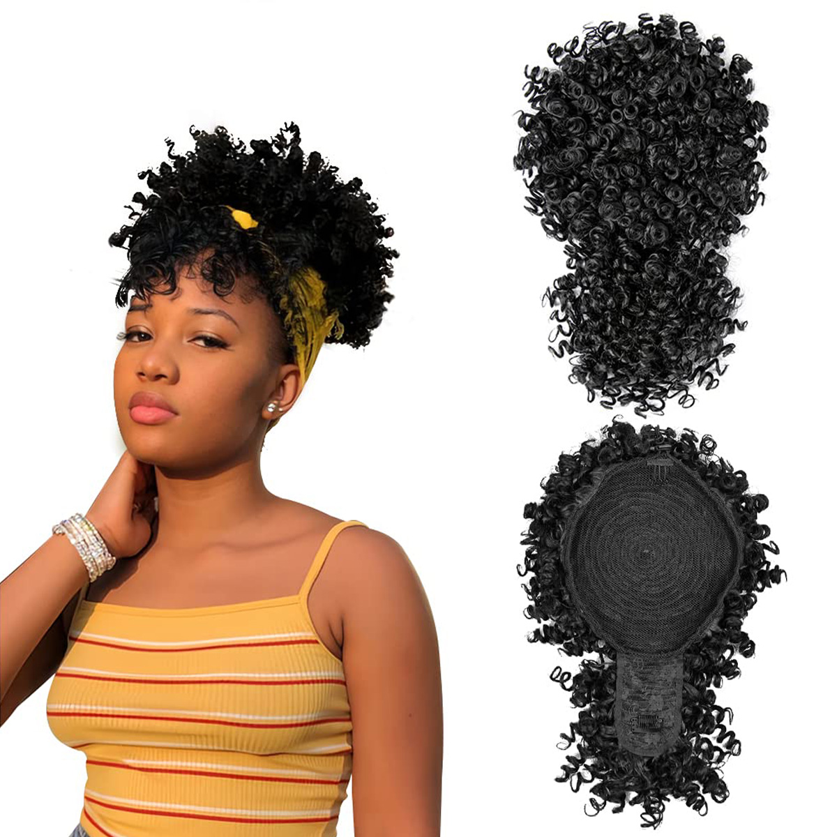 Drawstring Afro Curly Puff Ponytail - Afro Puff syntetyczny kucyk ze sznurkiem