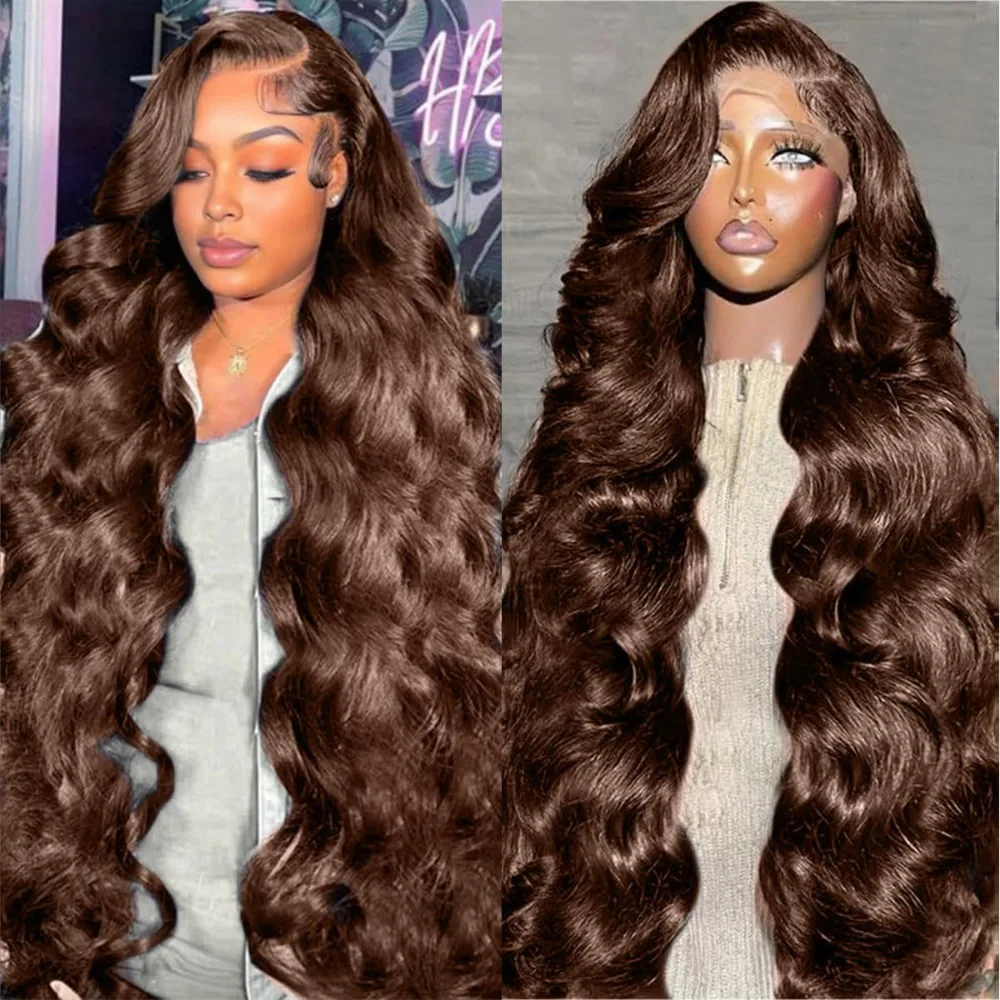 Hd Lace Frontal Wig Human Hair Pre Plucked - Czekolada # Peruka Body Wave, gęstość