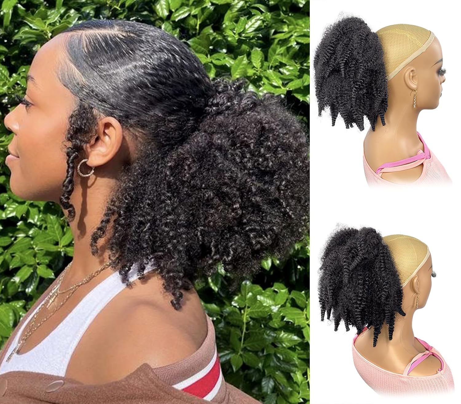 Drawstring Afro Curly Puff Ponytail - 12-calowy Krótki Kucyk z Włosów Marley