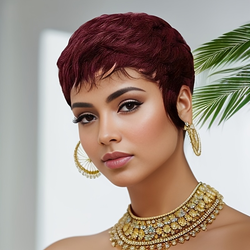 Short Pixie Cut Wig Human Hair Cheap - Czerwona peruka z ludzkich włosów, krótka