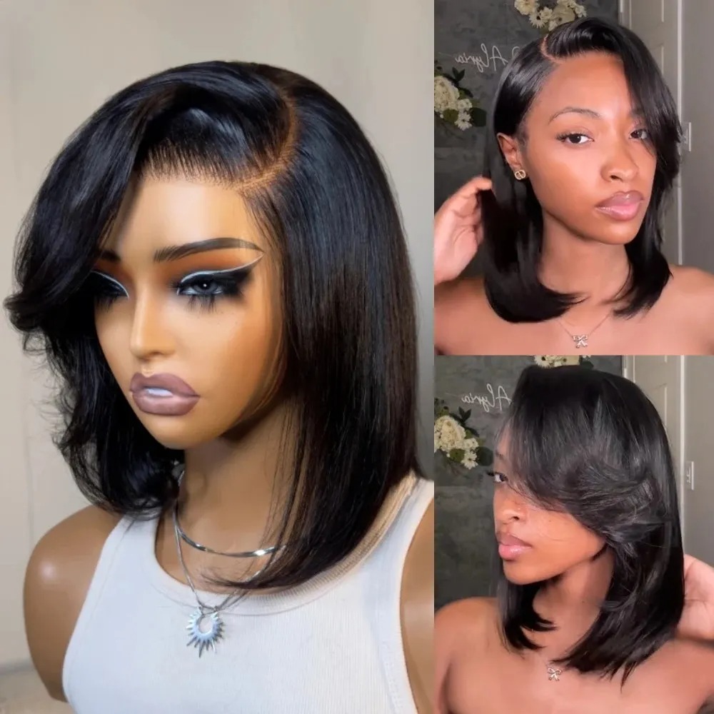Pre Parted 13X4 Lace Front Bob Wig - Czarna Krótka Peruka Bob Prosta z