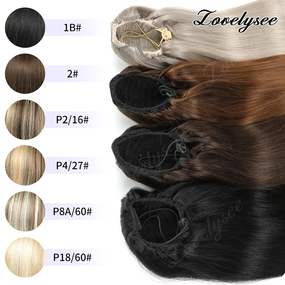 Seamless Clip In Hair Extensions Human Hair - Krótki kucyk na sznurku 14-18 cali,