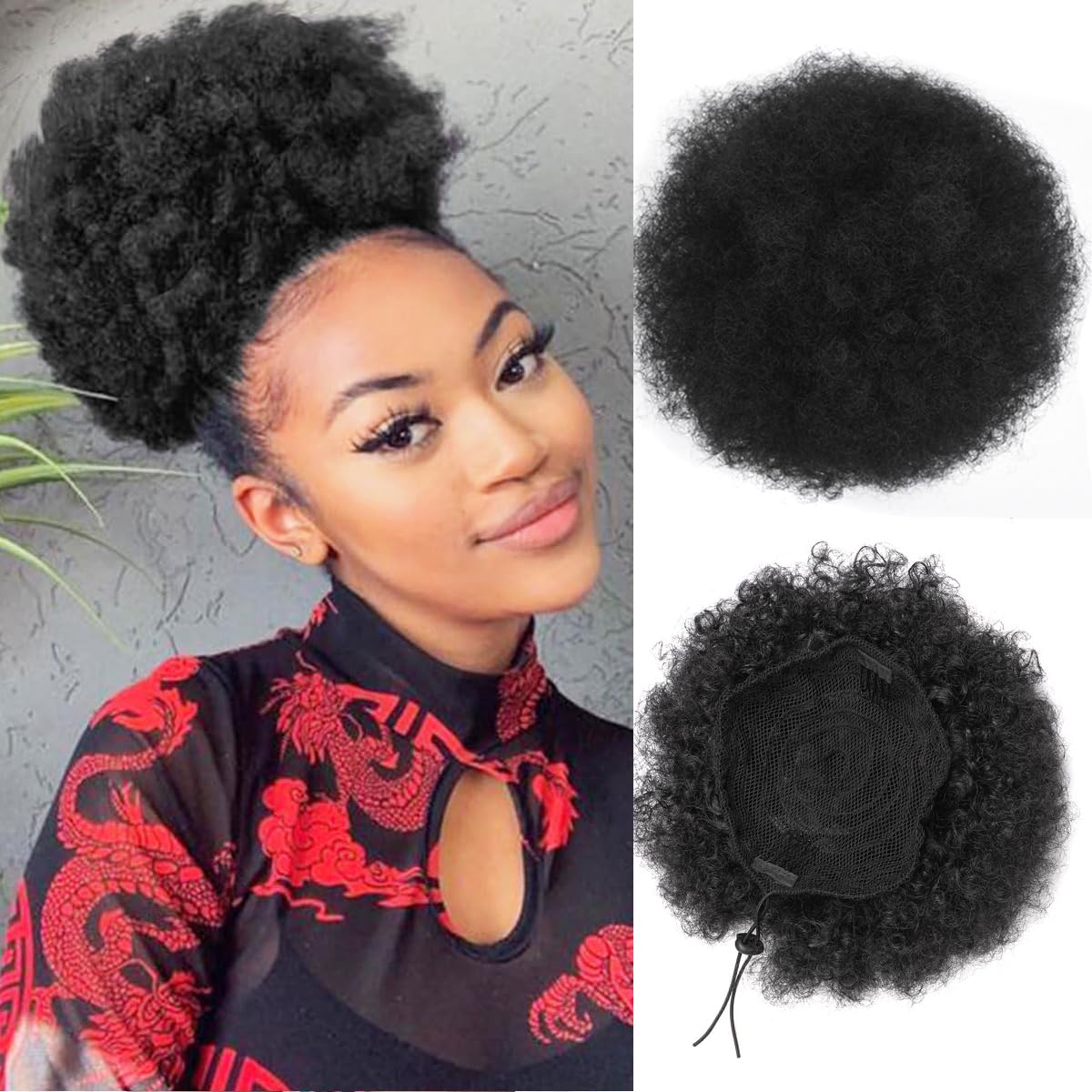 Drawstring Afro Curly Puff Ponytail - Afro Puff kucyk ze sznurkiem dla