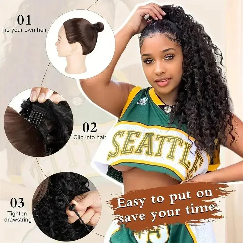 Długi kucyk z kręconymi włosam – Drawstring Afro Curly Puff Ponytail recenzja i cena