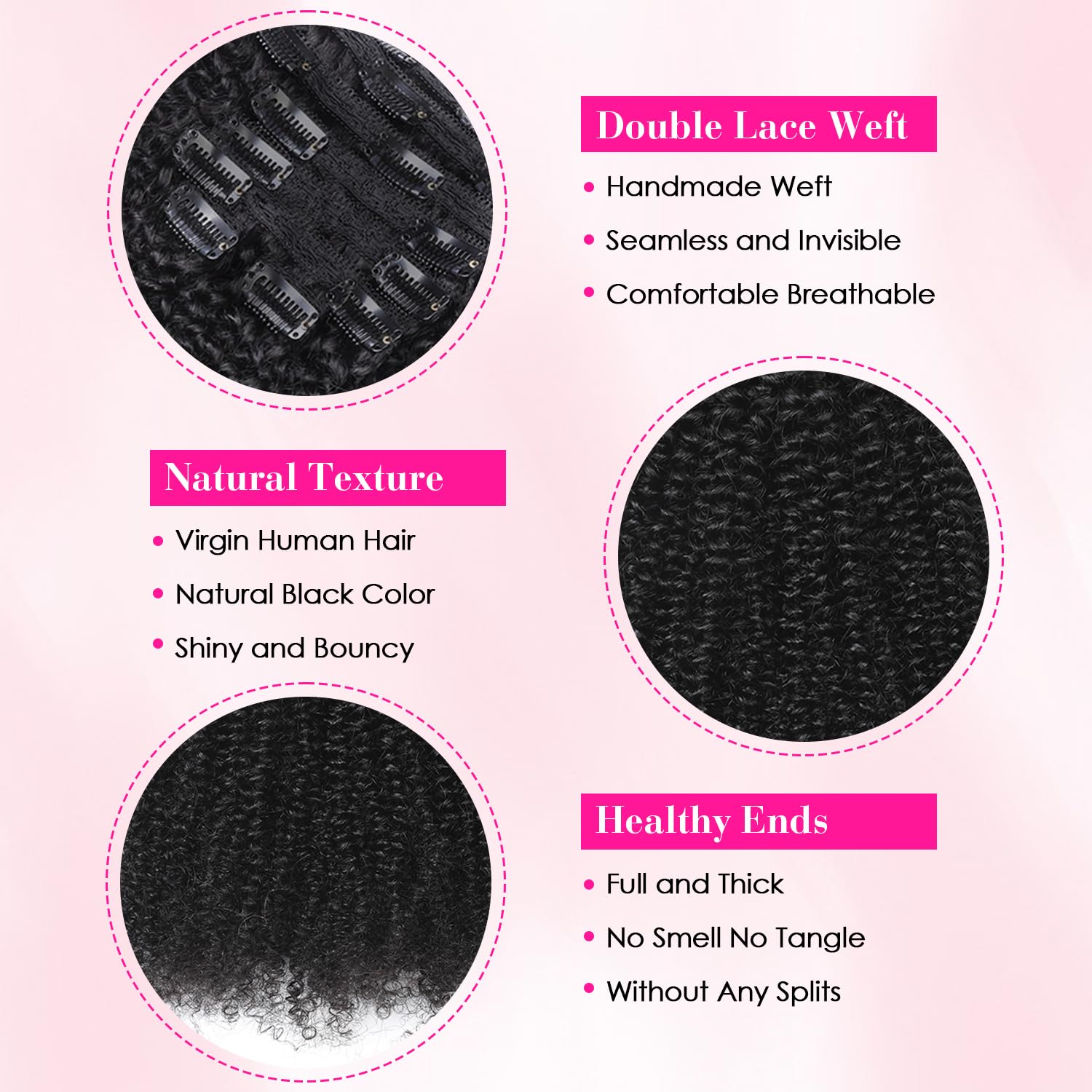 Doczepiane włosy afro kręcone  – Seamless Clip In Hair Extensions Human Hair recenzja i cena